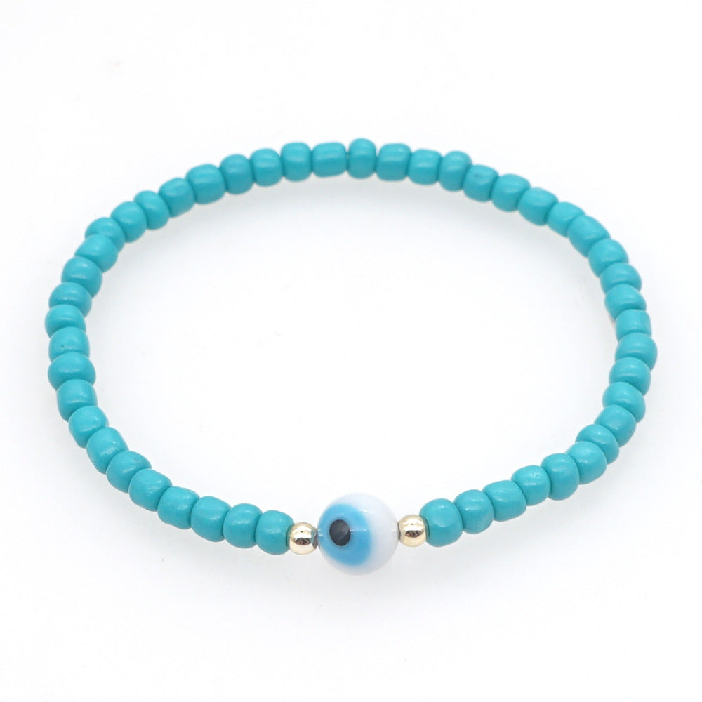 Wholesale Devil Eyes White Glass Rice Beads Bracelet